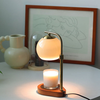 Traditional Vintage Wood Iron Glass Round 1-Light Melting Wax Table Lamp For Bedroom
