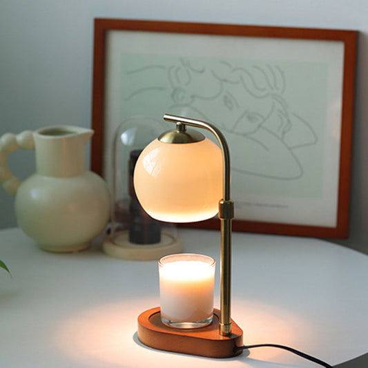 Traditional Vintage Wood Iron Glass Round 1-Light Melting Wax Table Lamp For Bedroom