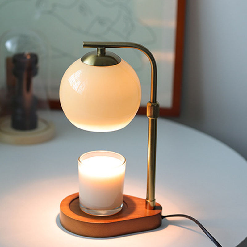 Traditional Vintage Wood Iron Glass Round 1-Light Melting Wax Table Lamp For Bedroom