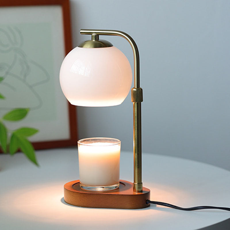 Traditional Vintage Wood Iron Glass Round 1-Light Melting Wax Table Lamp For Bedroom