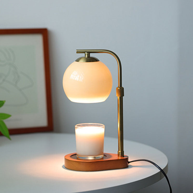 Traditional Vintage Wood Iron Glass Round 1-Light Melting Wax Table Lamp For Bedroom