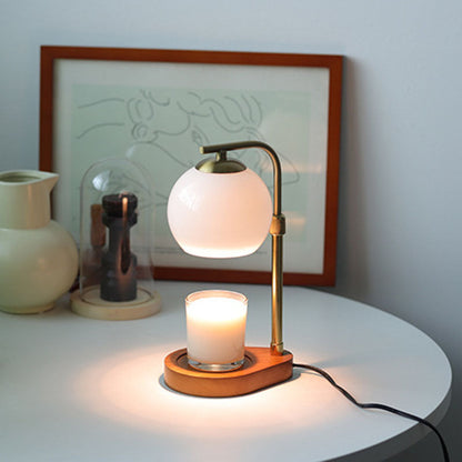 Traditional Vintage Wood Iron Glass Round 1-Light Melting Wax Table Lamp For Bedroom
