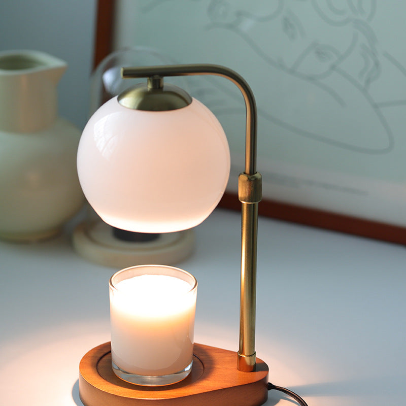 Traditional Vintage Wood Iron Glass Round 1-Light Melting Wax Table Lamp For Bedroom