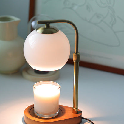 Traditional Vintage Wood Iron Glass Round 1-Light Melting Wax Table Lamp For Bedroom
