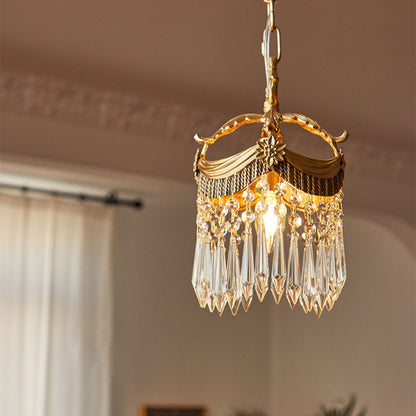 Traditional Vintage Copper Crystal Crown 1-Light Pendant Light For Bedroom
