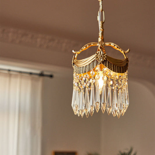 Traditional Vintage Copper Crystal Crown 1-Light Pendant Light For Bedroom