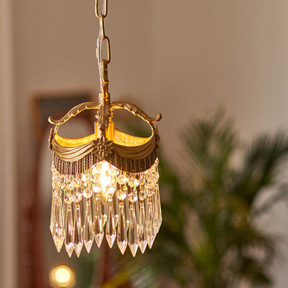 Traditional Vintage Copper Crystal Crown 1-Light Pendant Light For Bedroom