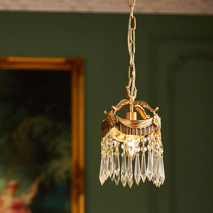 Traditional Vintage Copper Crystal Crown 1-Light Pendant Light For Bedroom