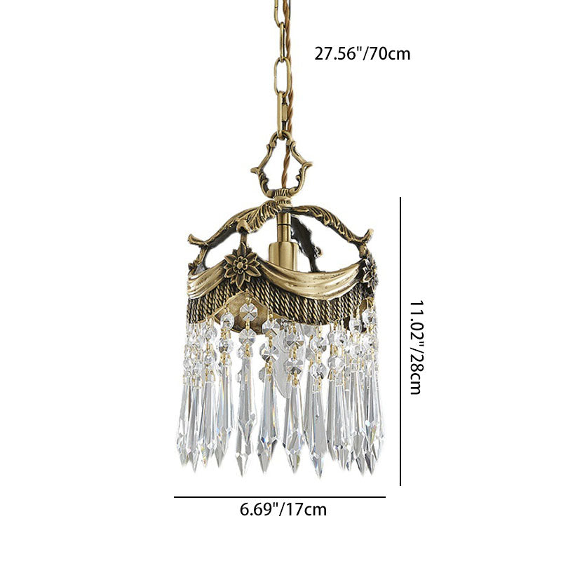 Traditional Vintage Copper Crystal Crown 1-Light Pendant Light For Bedroom