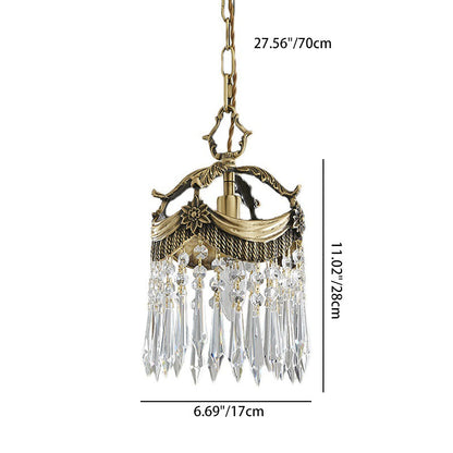 Traditional Vintage Copper Crystal Crown 1-Light Pendant Light For Bedroom