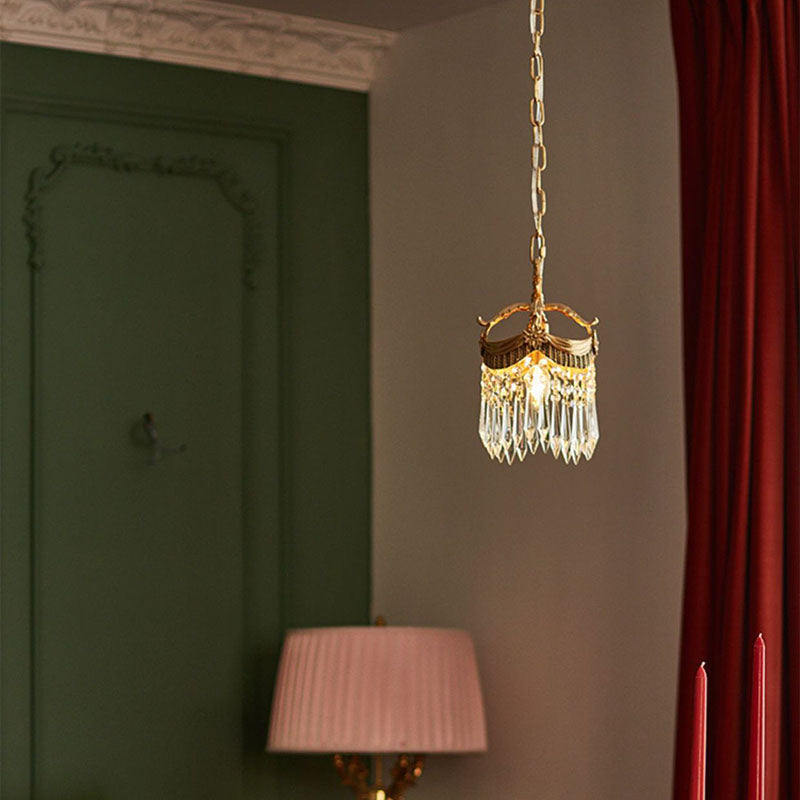 Traditional Vintage Copper Crystal Crown 1-Light Pendant Light For Bedroom