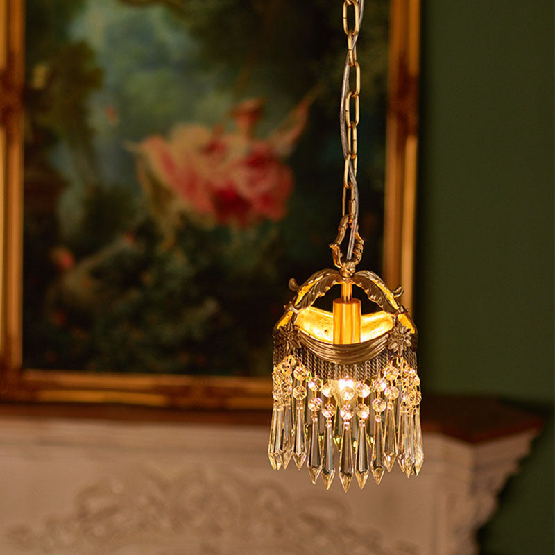 Traditional Vintage Copper Crystal Crown 1-Light Pendant Light For Bedroom