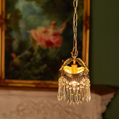 Traditional Vintage Copper Crystal Crown 1-Light Pendant Light For Bedroom