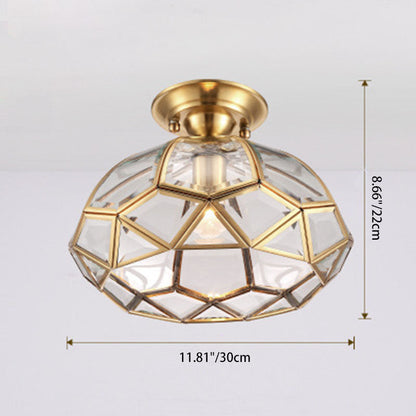 Modern Luxury Copper Glass Round 1-Light Semi-Flush Mount Ceiling Light For Hallway