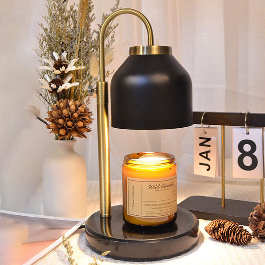 Contemporary Scandinavian Iron Marble Wood Round 1-Light Melting Wax Table Lamp For Living Room