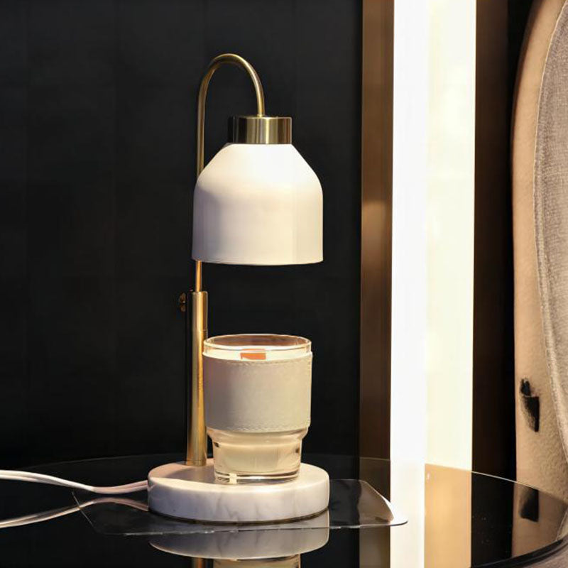 Contemporary Scandinavian Iron Marble Wood Round 1-Light Melting Wax Table Lamp For Living Room