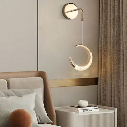 مصباح حائط LED على شكل قمر مصنوع من معدن PVC أكريليك بتصميم عصري بسيط لغرفة النوم 