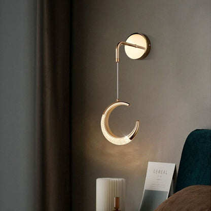 مصباح حائط LED على شكل قمر مصنوع من معدن PVC أكريليك بتصميم عصري بسيط لغرفة النوم 