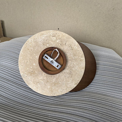 Traditional Japanese Travertine Glass Wood Round 1-Light Wall Sconce Lamp For Living Room