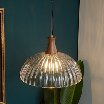 Contemporary Scandinavian Copper Glass Walnut Bowl 1-Light Pendant Light For Dining Room