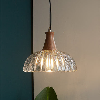 Contemporary Scandinavian Copper Glass Walnut Bowl 1-Light Pendant Light For Dining Room