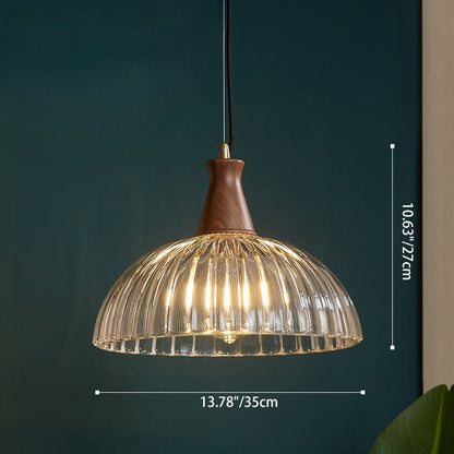 Contemporary Scandinavian Copper Glass Walnut Bowl 1-Light Pendant Light For Dining Room