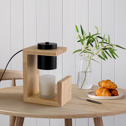 Traditional Japanese Iron Wood Linear 2-Light Melting Wax Table Lamp  For Bedroom