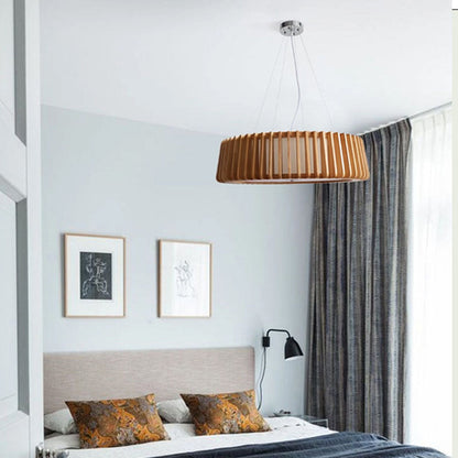 Contemporary Scandinavian Acrylic Fabric Wood Round 3/5 Light Chandelier For Bedroom