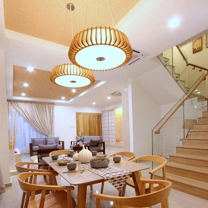 Contemporary Scandinavian Acrylic Fabric Wood Round 3/5 Light Chandelier For Bedroom