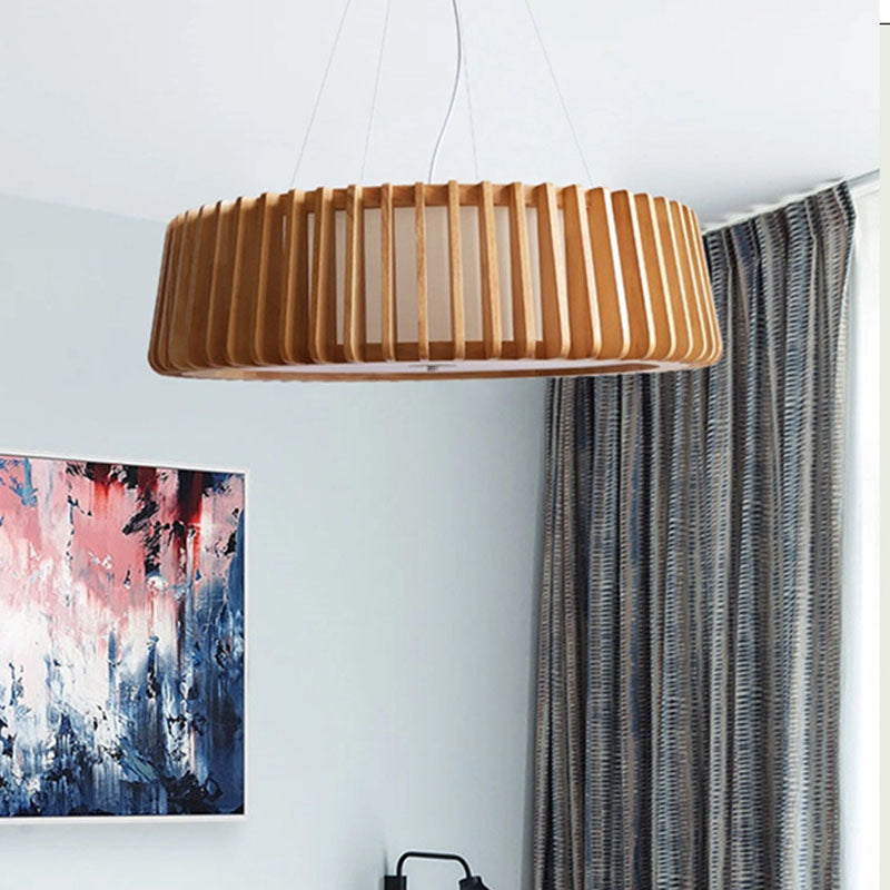 Contemporary Scandinavian Acrylic Fabric Wood Round 3/5 Light Chandelier For Bedroom