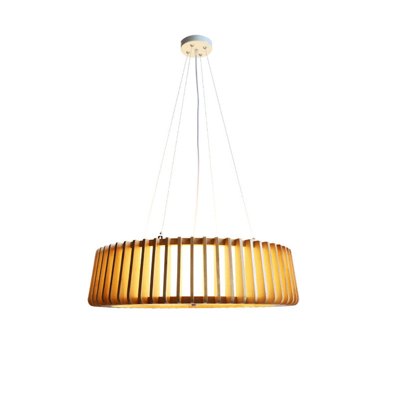 Contemporary Scandinavian Acrylic Fabric Wood Round 3/5 Light Chandelier For Bedroom