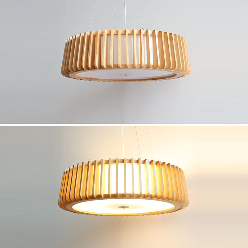 Contemporary Scandinavian Acrylic Fabric Wood Round 3/5 Light Chandelier For Bedroom