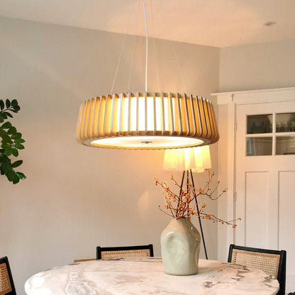 Contemporary Scandinavian Acrylic Fabric Wood Round 3/5 Light Chandelier For Bedroom