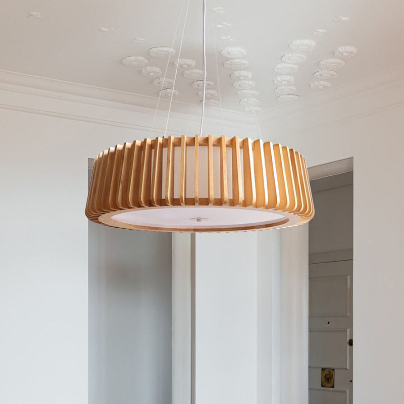Contemporary Scandinavian Acrylic Fabric Wood Round 3/5 Light Chandelier For Bedroom