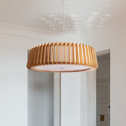 Contemporary Scandinavian Acrylic Fabric Wood Round 3/5 Light Chandelier For Bedroom
