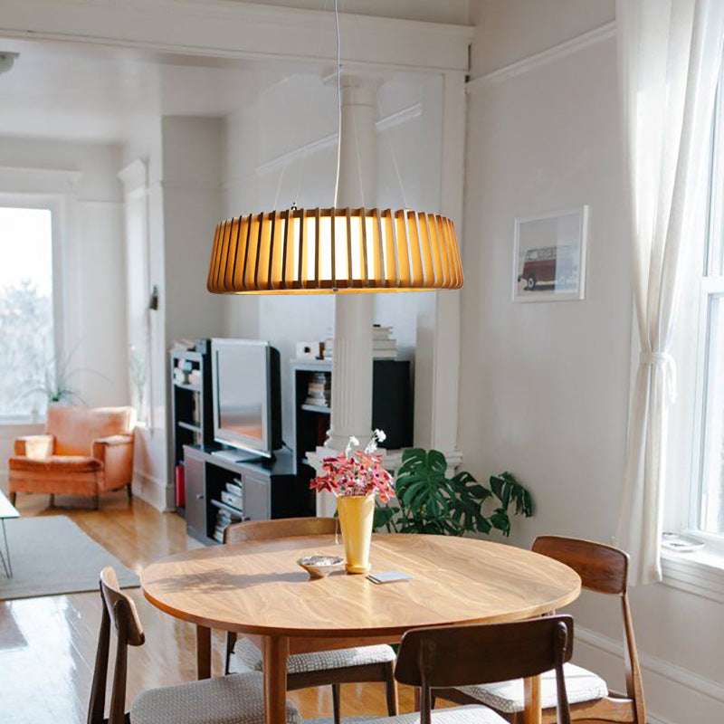 Contemporary Scandinavian Acrylic Fabric Wood Round 3/5 Light Chandelier For Bedroom