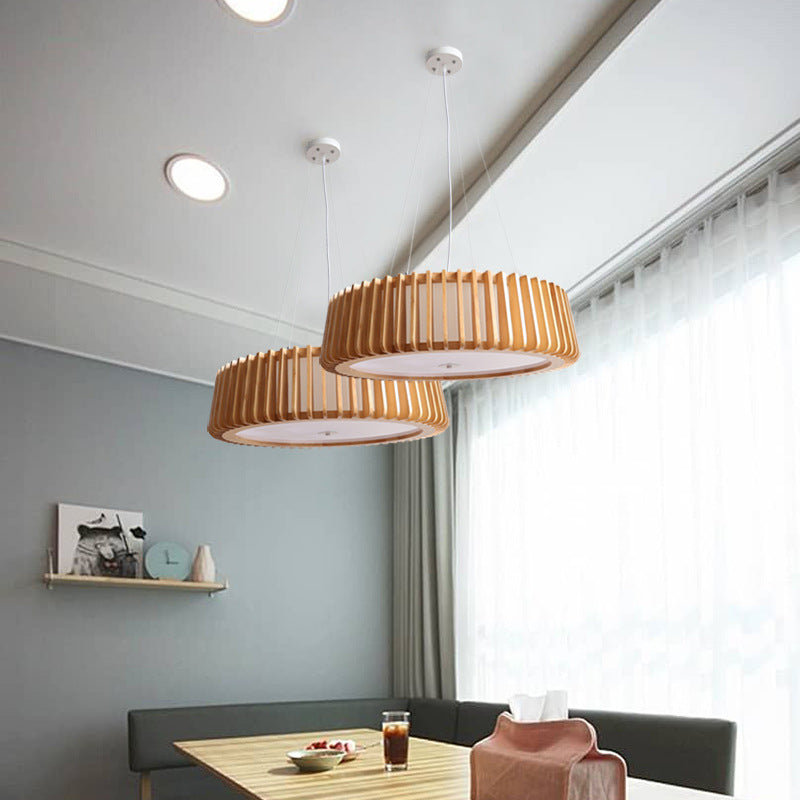 Contemporary Scandinavian Acrylic Fabric Wood Round 3/5 Light Chandelier For Bedroom