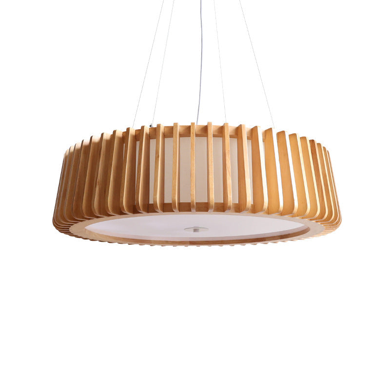 Contemporary Scandinavian Acrylic Fabric Wood Round 3/5 Light Chandelier For Bedroom