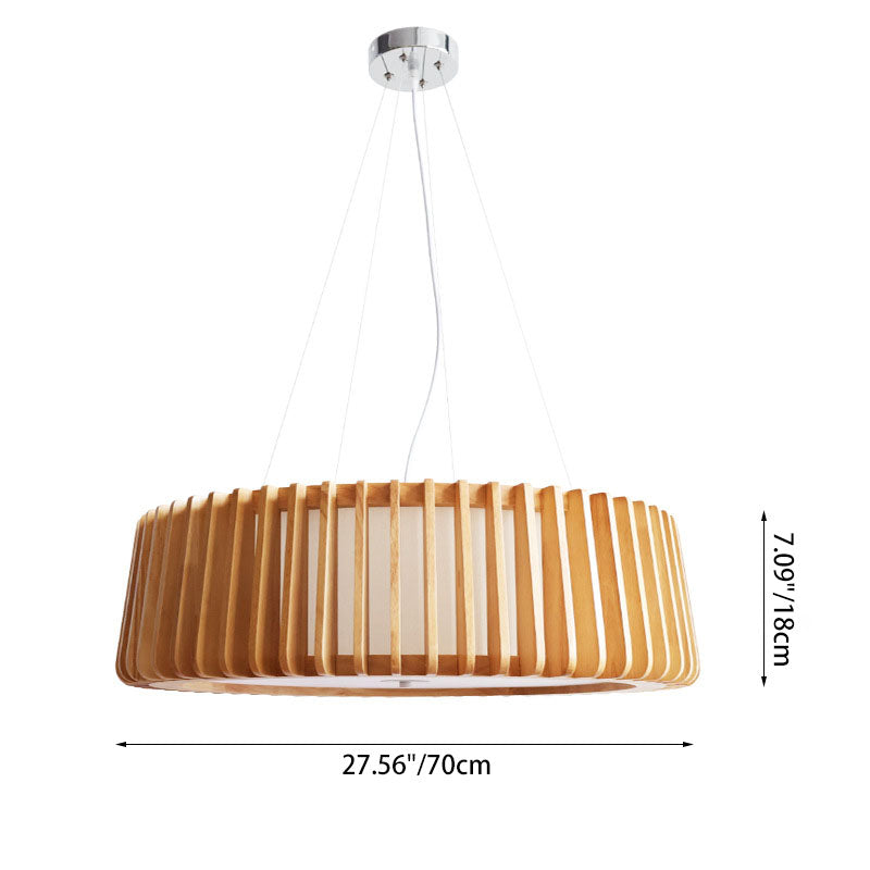 Contemporary Scandinavian Acrylic Fabric Wood Round 3/5 Light Chandelier For Bedroom
