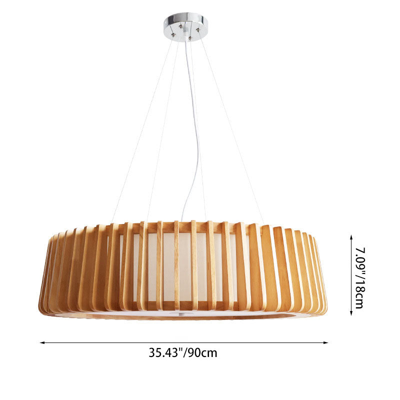 Contemporary Scandinavian Acrylic Fabric Wood Round 3/5 Light Chandelier For Bedroom