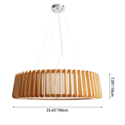 Contemporary Scandinavian Acrylic Fabric Wood Round 3/5 Light Chandelier For Bedroom