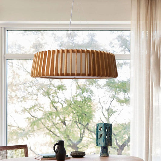 Contemporary Scandinavian Acrylic Fabric Wood Round 3/5 Light Chandelier For Bedroom