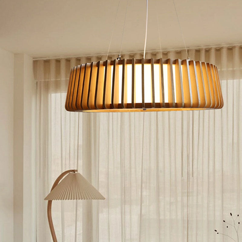 Contemporary Scandinavian Acrylic Fabric Wood Round 3/5 Light Chandelier For Bedroom