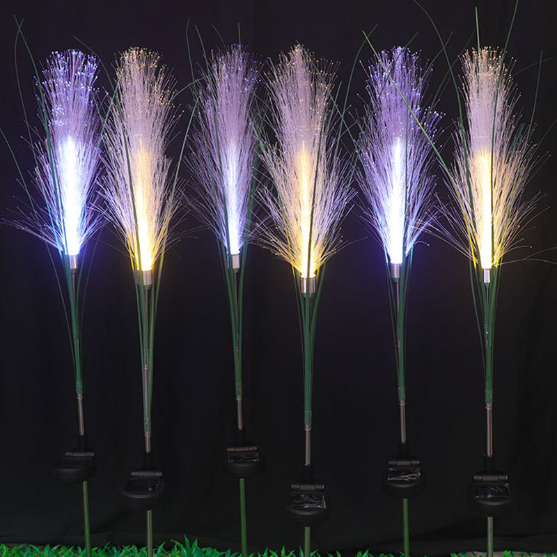 Modern Art Deco Waterproof Solar ABS Stainless Steel Synthetic Fiber Reed LED Landscape Lighting Outdoor Light For Outdoor Patio