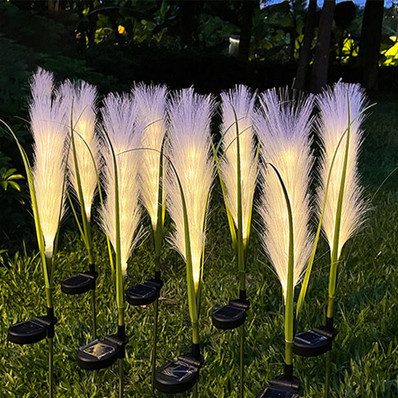 Modern Art Deco Waterproof Solar ABS Stainless Steel Synthetic Fiber Reed LED Landscape Lighting Outdoor Light For Outdoor Patio