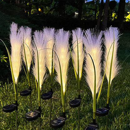Modern Art Deco Waterproof Solar ABS Stainless Steel Synthetic Fiber Reed LED Landscape Lighting Outdoor Light For Outdoor Patio