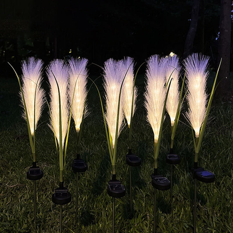 Modern Art Deco Waterproof Solar ABS Stainless Steel Synthetic Fiber Reed LED Landscape Lighting Outdoor Light For Outdoor Patio