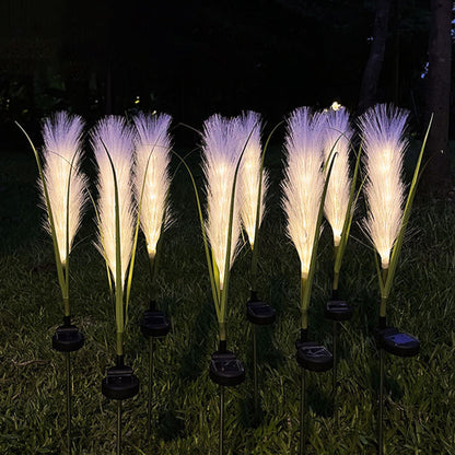 Modern Art Deco Waterproof Solar ABS Stainless Steel Synthetic Fiber Reed LED Landscape Lighting Outdoor Light For Outdoor Patio