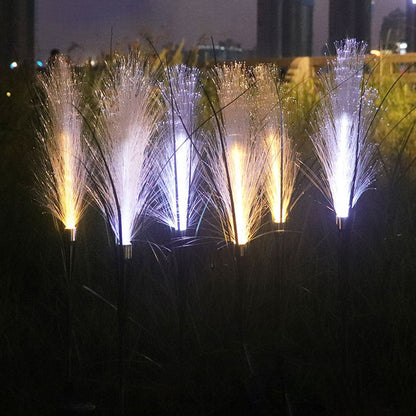 Modern Art Deco Waterproof Solar ABS Stainless Steel Synthetic Fiber Reed LED Landscape Lighting Outdoor Light For Outdoor Patio