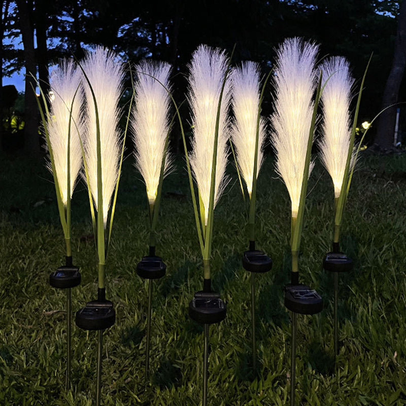 Modern Art Deco Waterproof Solar ABS Stainless Steel Synthetic Fiber Reed LED Landscape Lighting Outdoor Light For Outdoor Patio